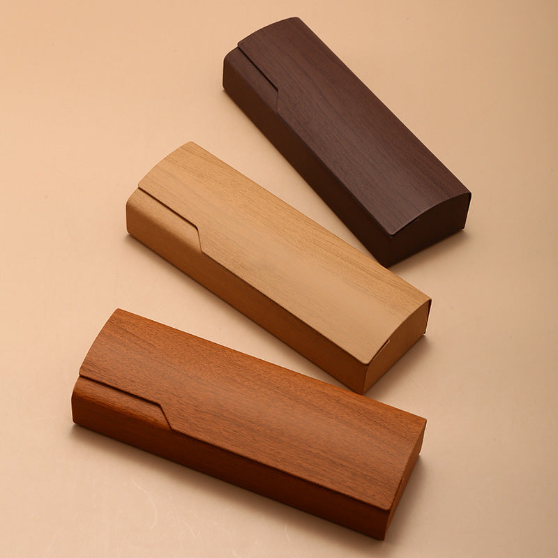 Wood Grain Flip-Top Glasses Case - Pressure-Resistant for All Frames